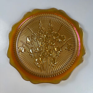 VTG 50’s Jeannette Carnival Iris Herringbone Marigold Platter Gold Iridescent 12
